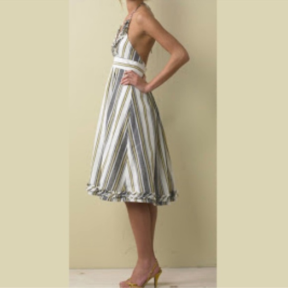 J Crew Sylvan Halter Dress Backless Striped Ruffles Linen cotton size 14… - Picture 16 of 16